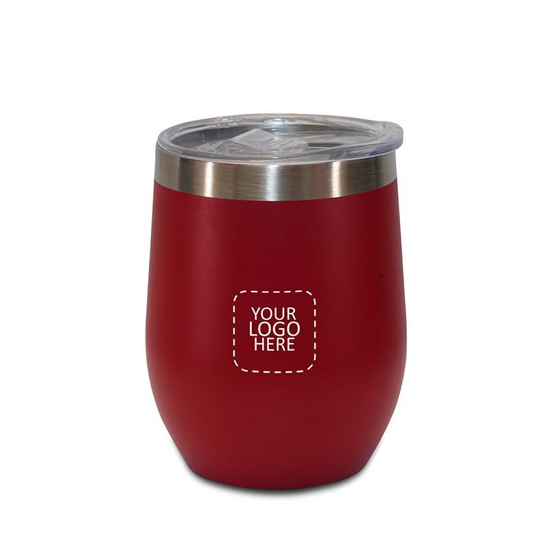 Customised vacuum insulated coffee mug with clear lid and anti slip base - red